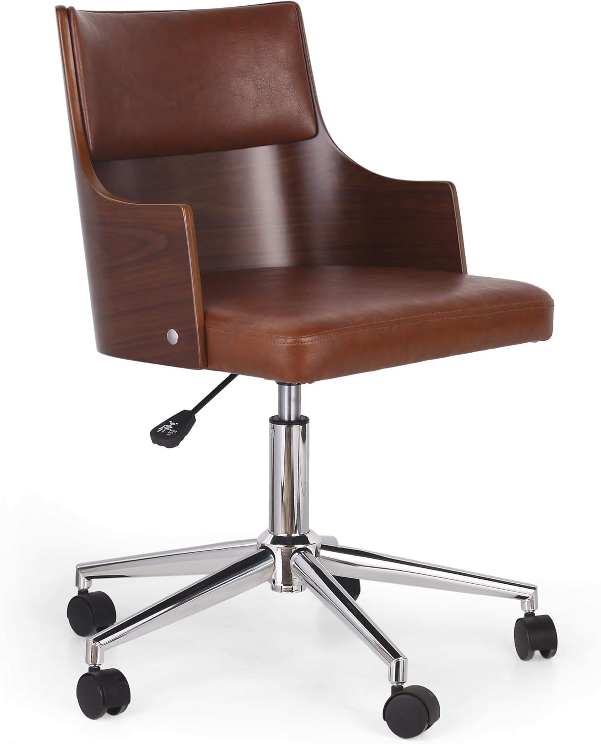 Christopher Knight Home Rhine Office Chair, Midnight Black + Chrome + Walnut