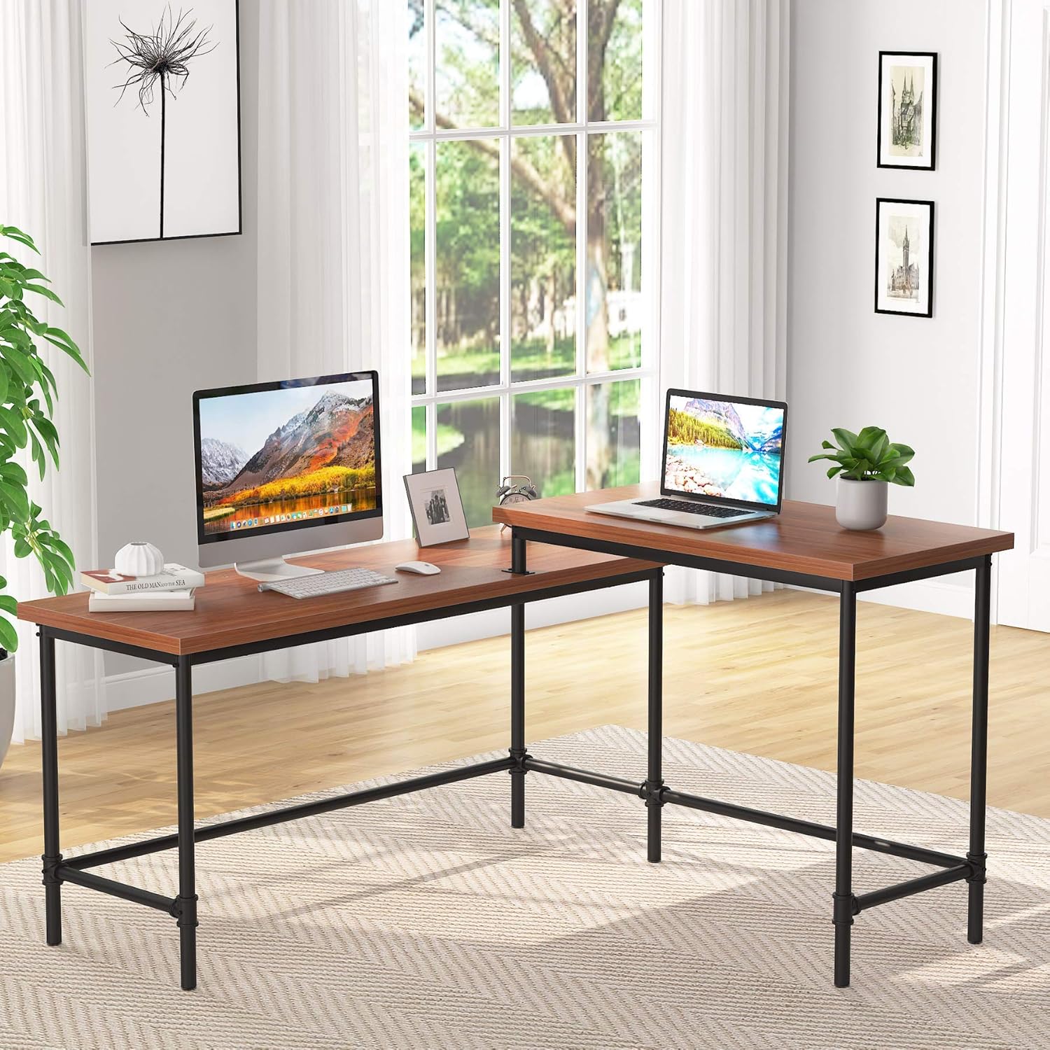 Tribesigns L Shaped Computer Office Desk, 55 Inch Large Sit-Standing Corner Desk, Modern Simple Study Writing Gaming Workstation PC Laptop Table for Home Office Pack of 2