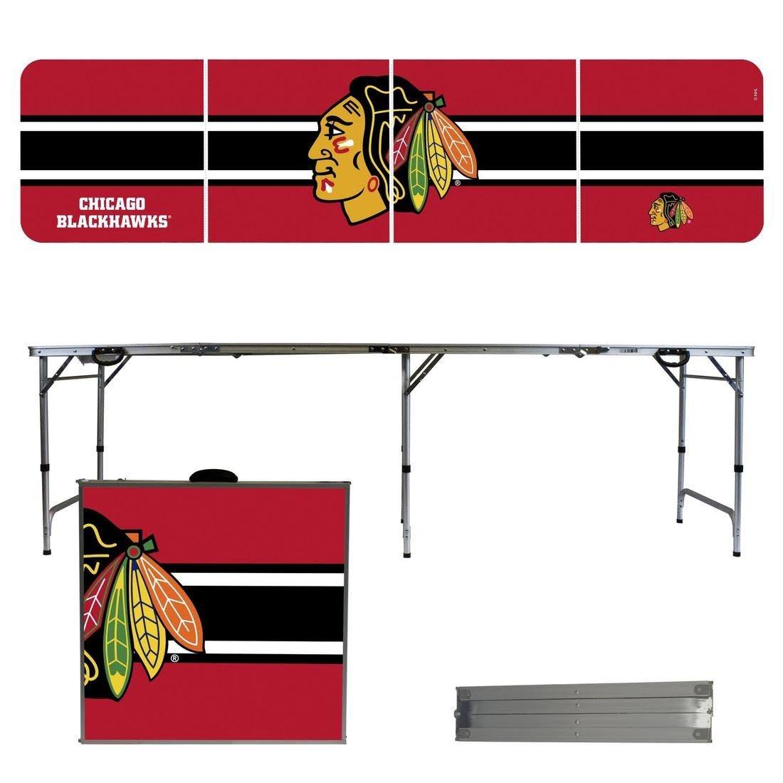 Victory Tailgate Chicago Blackhawks 8& Portable Folding Tailgate Table - Stripe Version Black/Red