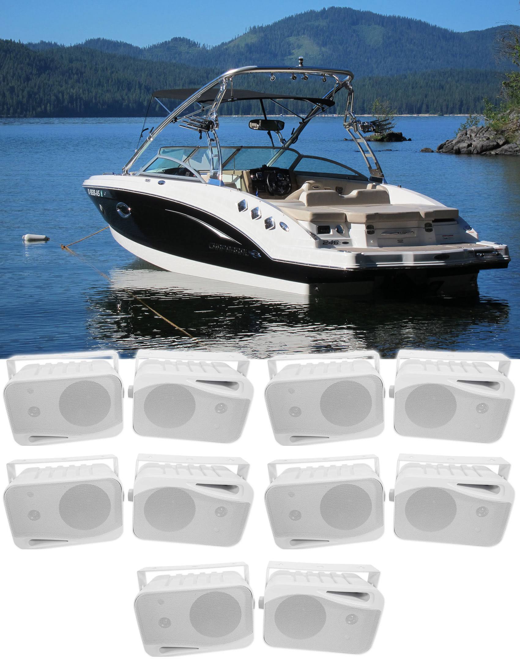 (10) Rockville HP4S 4x22 Marine Box Speakers with Swivel Bracket for Boats