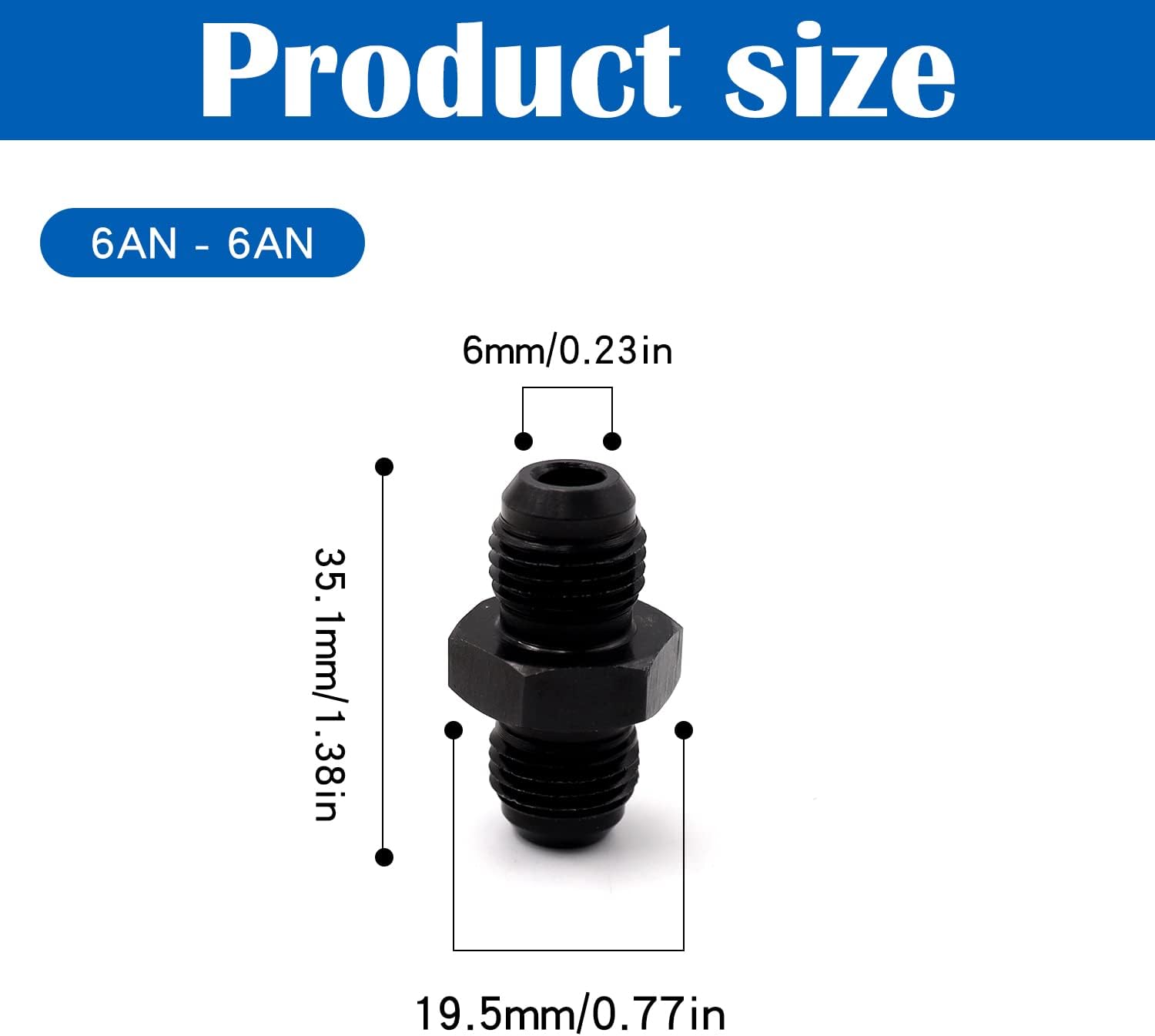 Tnuocke 2Pack 6AN to 6AN Male Flare Coupler Union Straight Fuel Hose Adapter Fitting Aluminum Black H-056-6AN