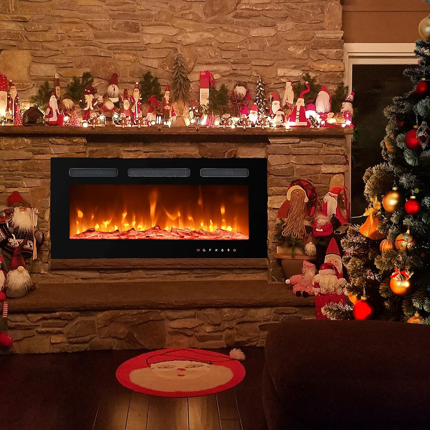 Euhomy 36inch Electric Fireplace, Recessed and Wall Mounted Fireplace Heater, Adjustable Brightness, Multiple Colors, Dual Control Remote and Touch Screen, Indoor Heater with Timer, 750W/1500W