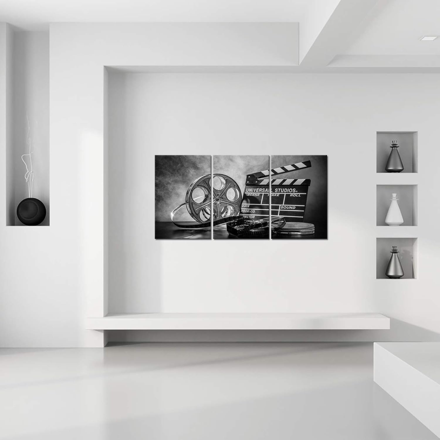 3 Piece Black and White Canvas Wall Painting Movie Clapper Board Poster Print Filmmaking Pictures Vintage Home Movie Theater Media Room Bar Pub House Decoration Easy to Hang 16