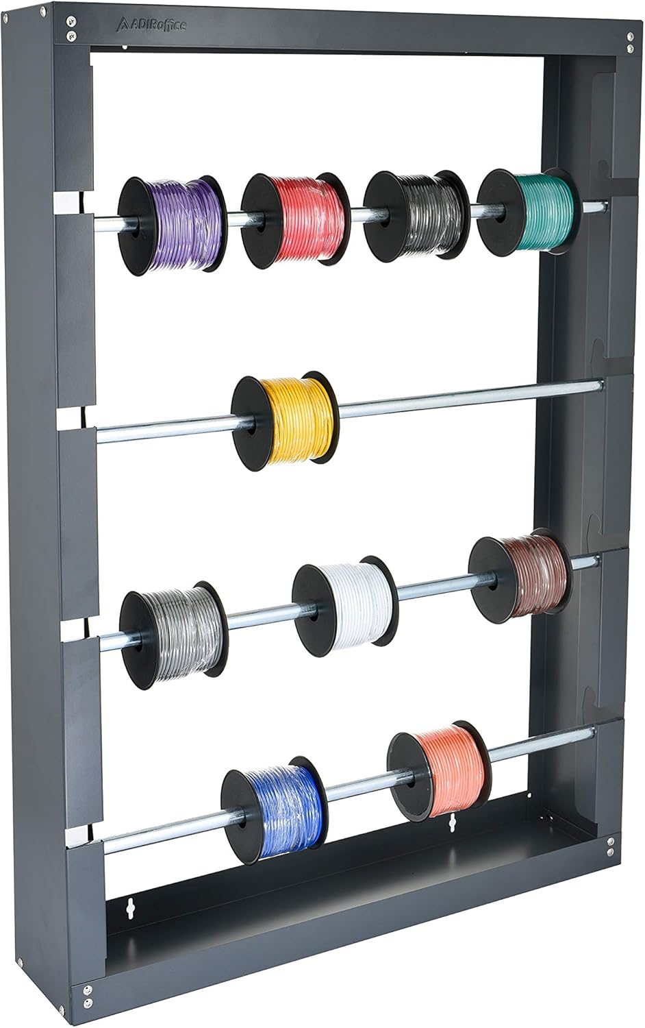 AdirPro Wire Spool Rack - Superior Strength Wire/Cable Dispenser - Conduit Display & Storage for Electrical Industrial & Retail Use (4 Rods, Grey)