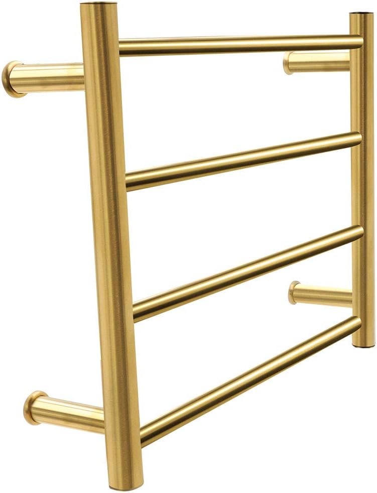 BILLY'S HOME Towel Warmer Drying Rack, Electric 304 Stainless Steel Tower Warmer with 4 Heated Bars Wall-Mounted for Bathroom Gold 450×540×125mm,Plugin