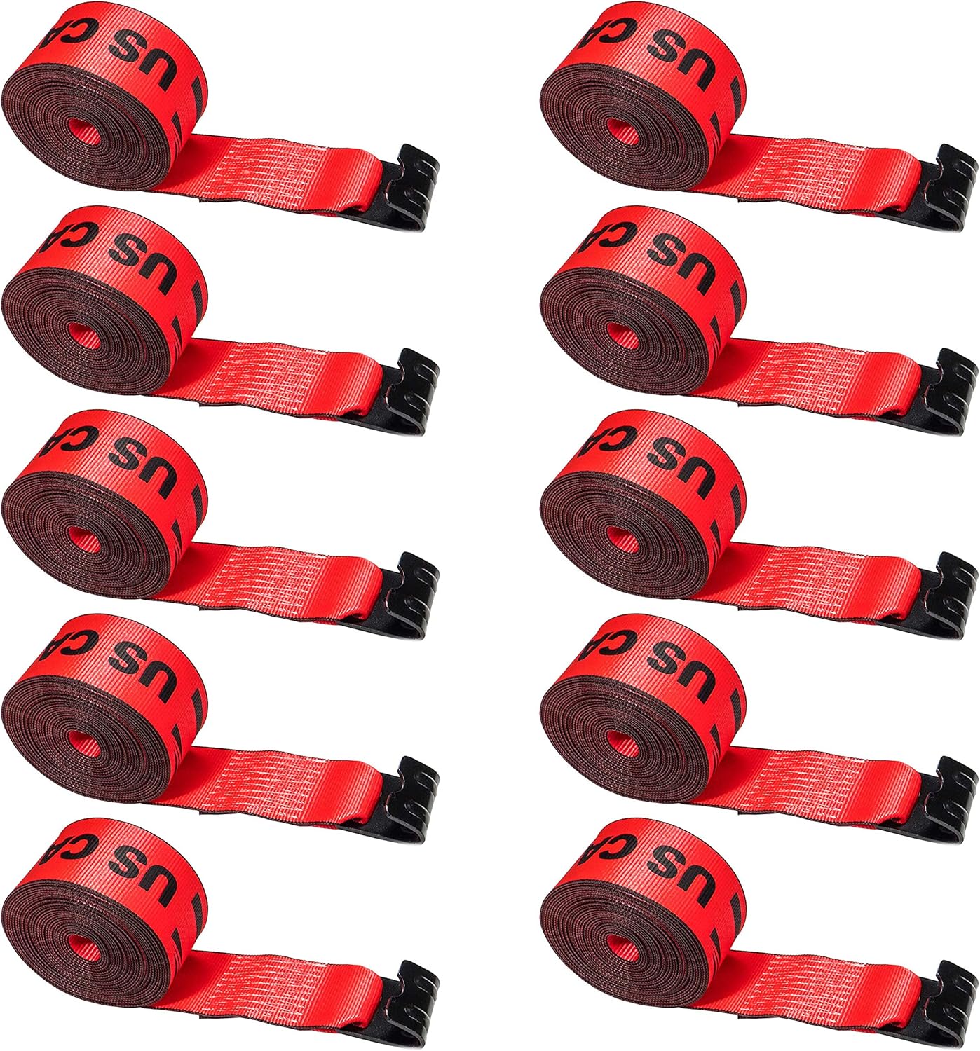 US Cargo Control 4 Inch x 30 Foot Red Winch Straps with Flat Hook 10 Pack