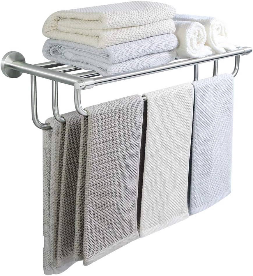 Alise Bathroom Lavatory Towel Rack Towel Shelf with 3 Towel Bars Wall Mount Holder,24-Inch SUS 304 Stainless Steel Brushed Nickel Finish Pack of 2