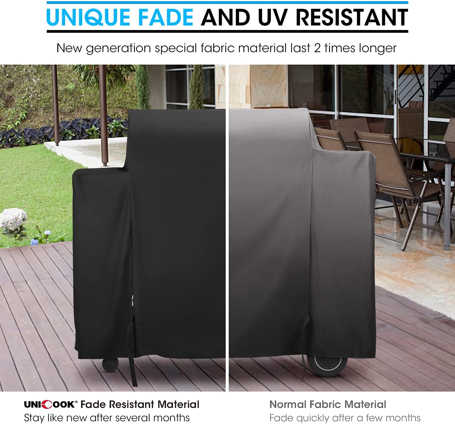 Unicook Pellet Grill Cover, Compatible for Traeger Ironwood 885 Grill, Pit Boss 700 and More, Heavy Duty Waterproof Full Length Grill Cover, Fade and UV Resistant Wood Fired Smoker Cover, Black Pack of 2