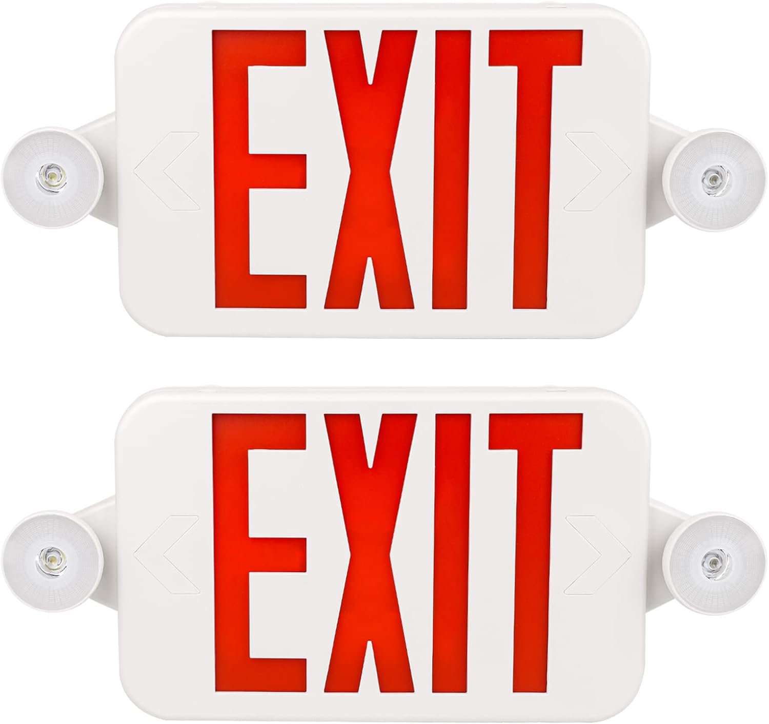 CINOTON 2 Pack LED Exit Sign with Emergency Lights, Red and Green Color Changeable, Two LED Adjustable Head Emergency Sign with Battery Backup, ABS Fire Resistance Exit Light for Business,Industrial