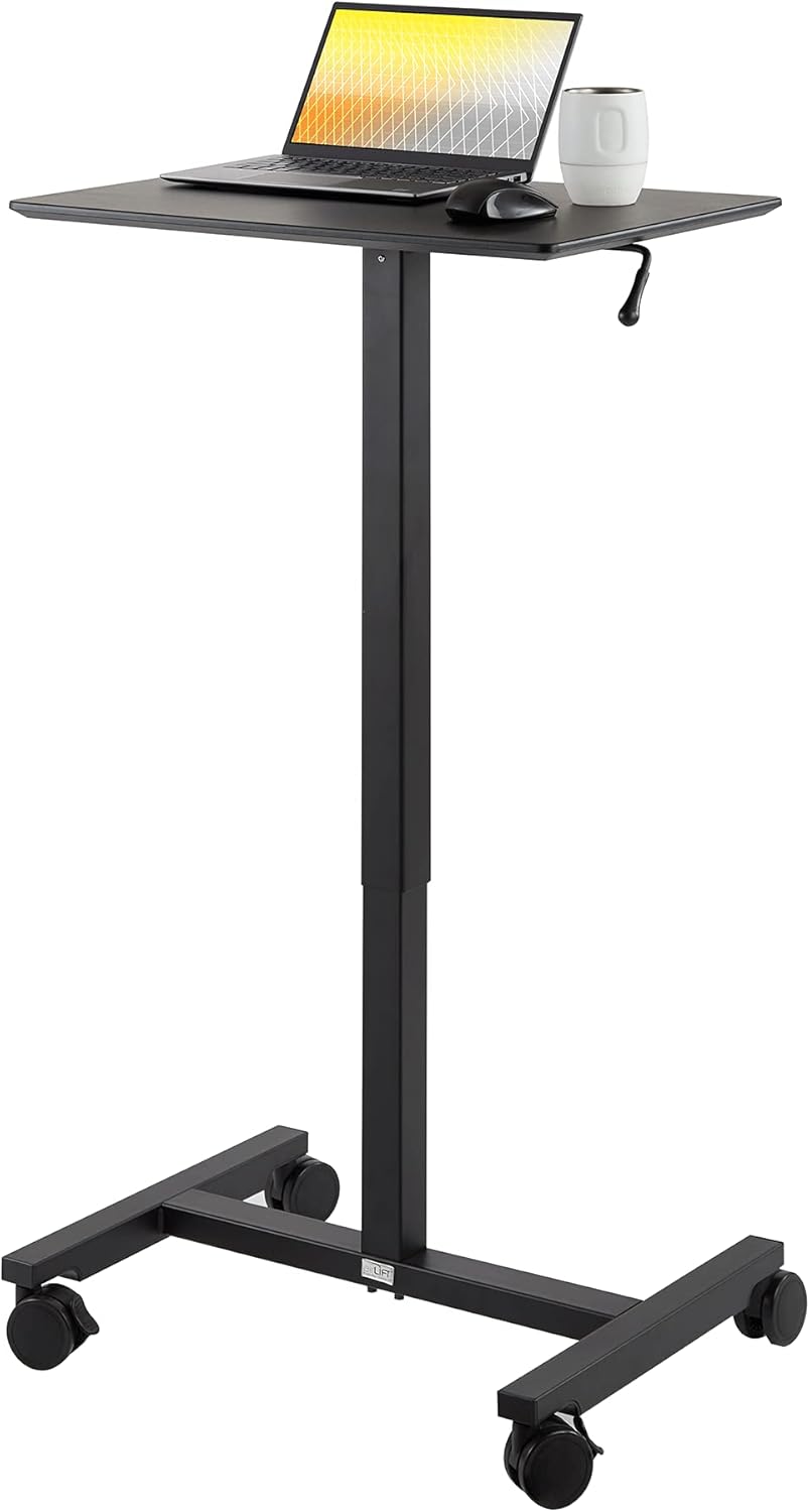 Seville Classics Airlift Sit Stand Mobile Rolling Height Adjustable Laptop Computer Workstation Office Classroom Home Cart Table w/Wheels, 24