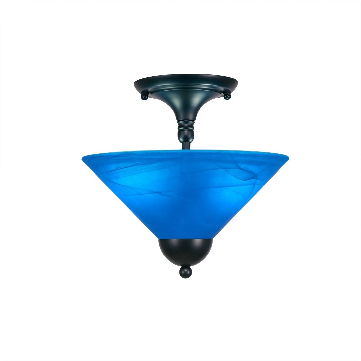 Toltec Lighting-120-MB-702-Two Light Semi-Flush Mount Matte Black Finish with Gold Ice Glass