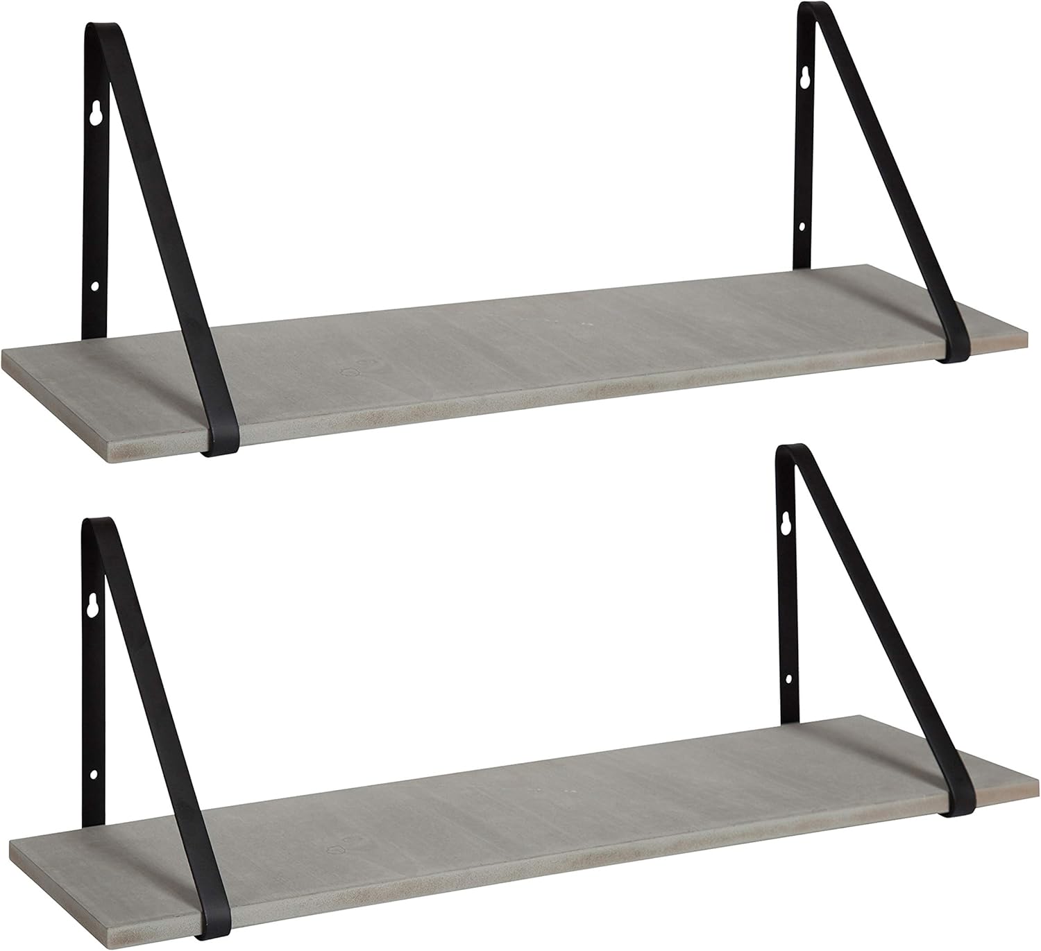 Kate and Laurel Soloman White Wooden Shelves with Gold Metal Brackets, 2 Piece Set Pack of 2