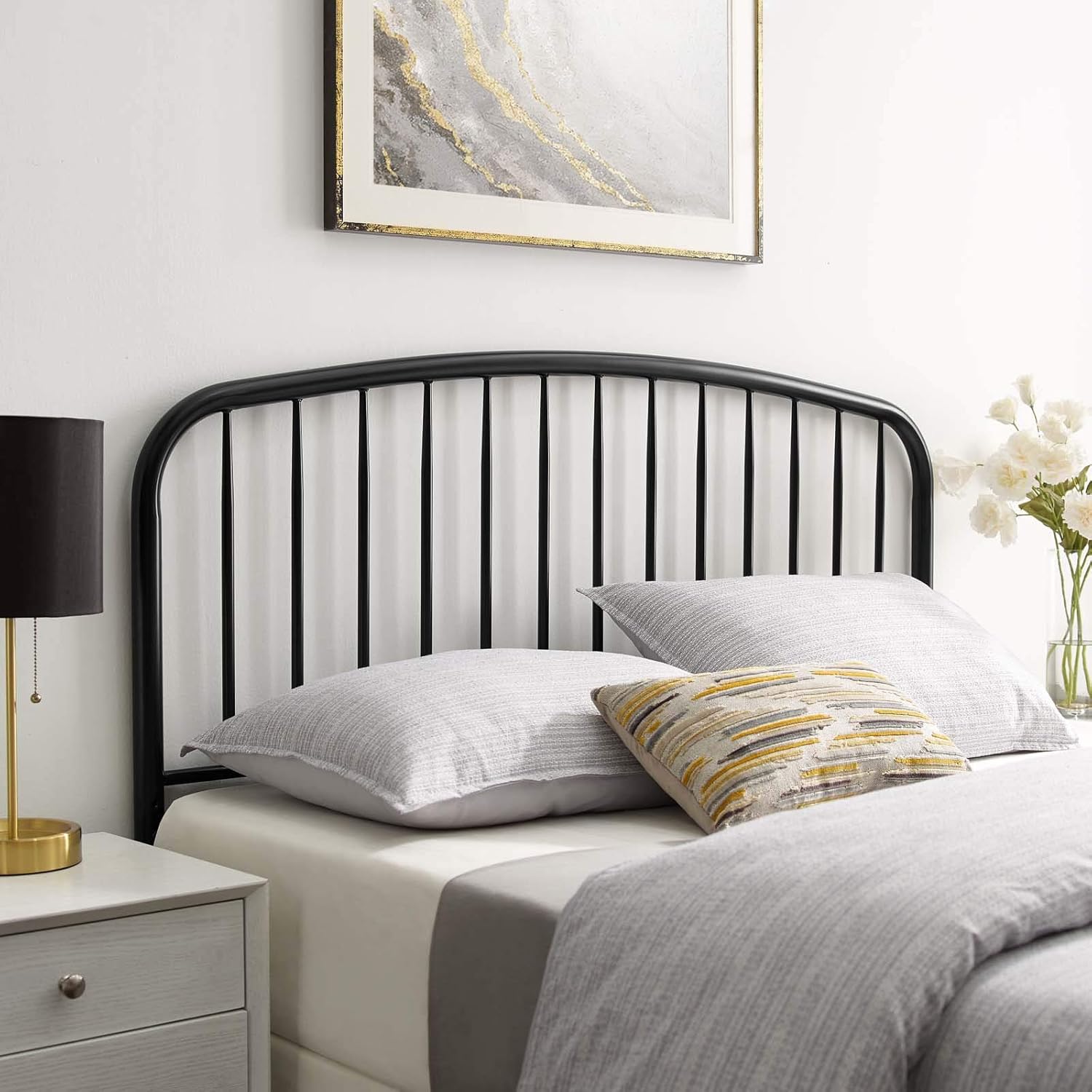 Modway Nova Modern Farmhouse Metal King Headboard in Black