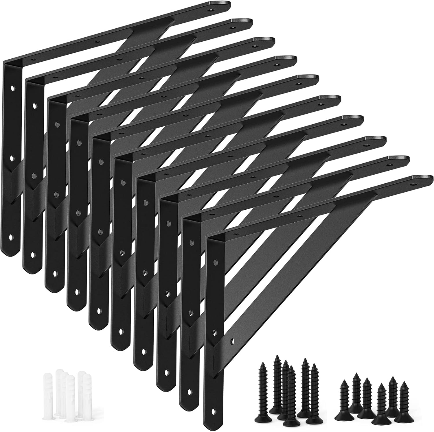 CWLOTAC Heavy Duty Shelf Bracket 10 Pack - 11.8 x 7.5 Inch Shelf Metal Wall Mount L Brackets - 90 Degree Triangle Corner Brackets with Gusset - Space Saving DIY Bracket for Home Decoration