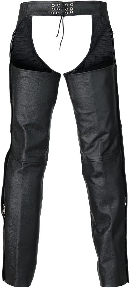 Vance VL801S Black Standard Leather Biker Motorcycle Riding Chaps (M)
