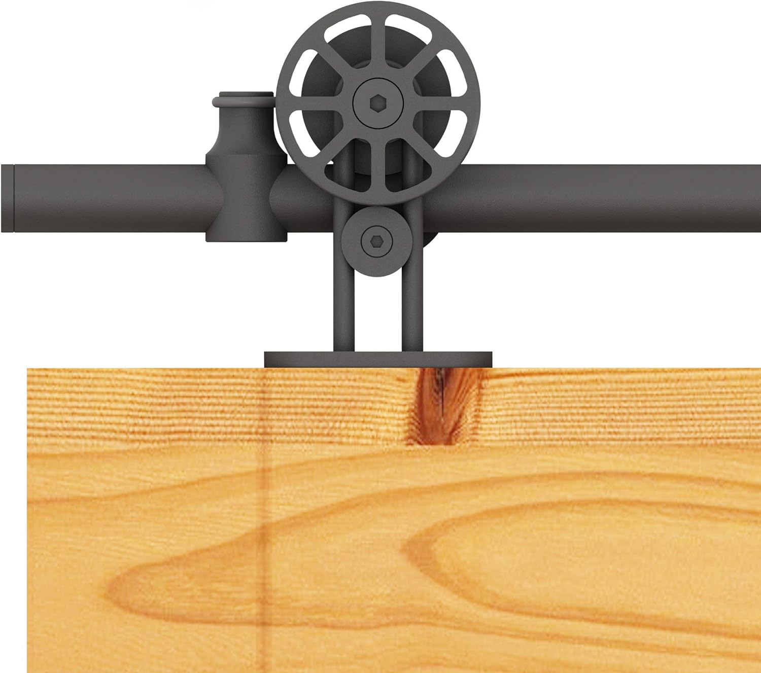 DIYHD 6FT Spoke Top Mount Black Wheel Sliding Barn Wood Door Track Kit Bi-Parting Barn Door Hardware