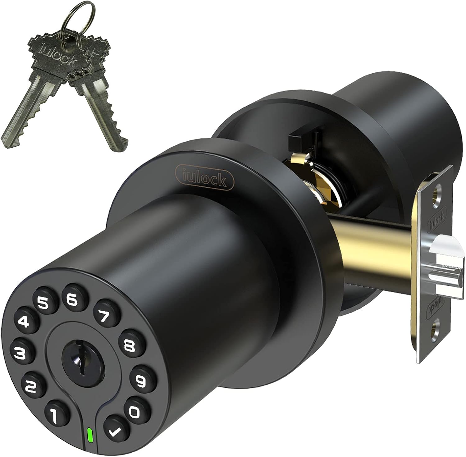 IULOCK Code Door Lock, Electronic Door Knob with Keypad and Key, Auto Lock, Waterproof, Passage Function, Long Battery Life,50 Codes, Easy to use and Install for Office/Warehouse/Bedroom/Garage Pack of 2