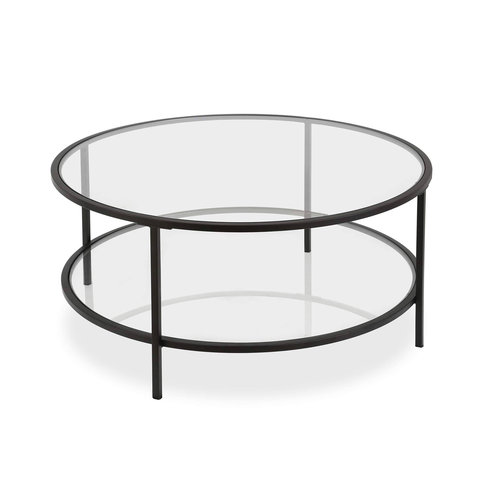 Orwell Coffee Table in Blackened Bronze with Glass Shelf