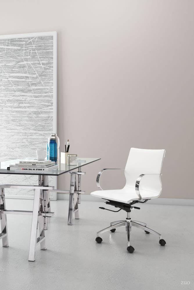 Zuo Modern Glider Low Back Office Chair White Slim Yet Comfortable P
