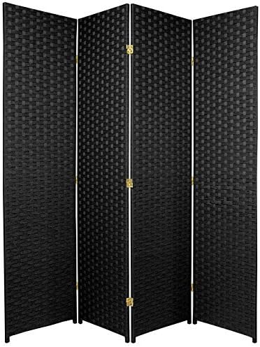 Oriental Furniture 6 ft. Tall Woven Fiber Room Divider - 4 Panel - Black