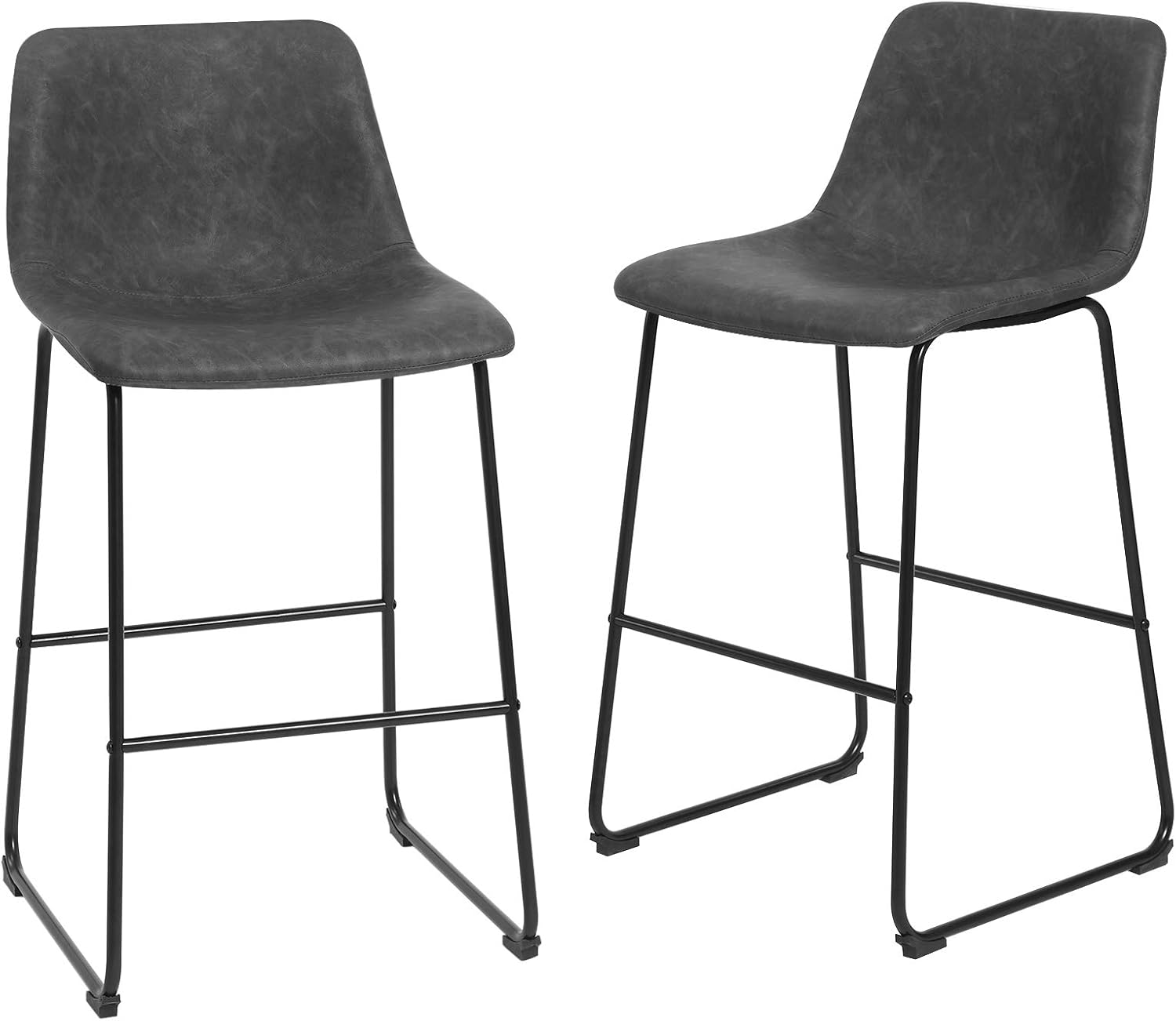 SONGMICS Set of 2 Stools, Mid-Century Modern Bar Chairs with Metal Legs, 28'', Retro Brown and Black