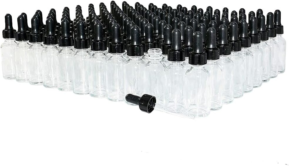 (Pack of 108) 1 oz. Clear Boston Round with Black Glass Dropper Pack of 2