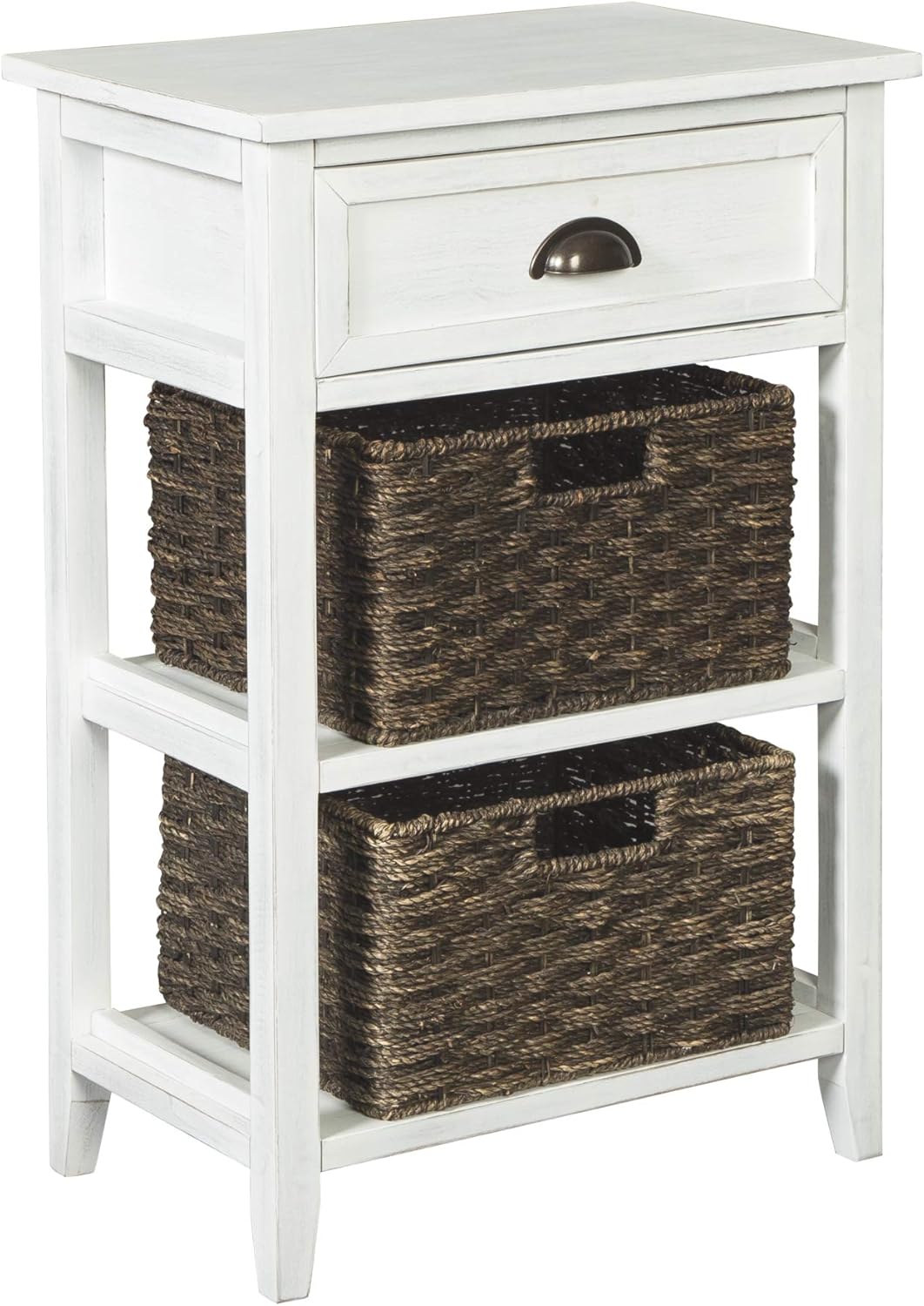 Signature Design by Ashley Oslember Modern Farmhouse Accent End Table with 2 Removable Baskets, White