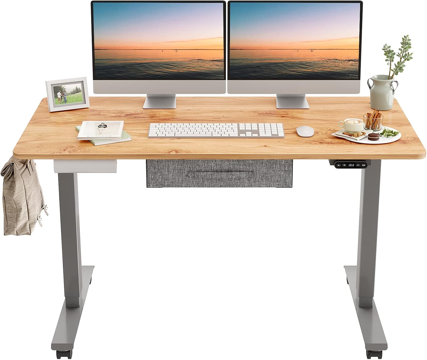 BANTI Electric Standing Desk with Drawers, Sit Stand Desk with 48x24 Inches Splice Board, Motorized Height Adjustable Standing Desk with Black Frame/Rustic Brown Top