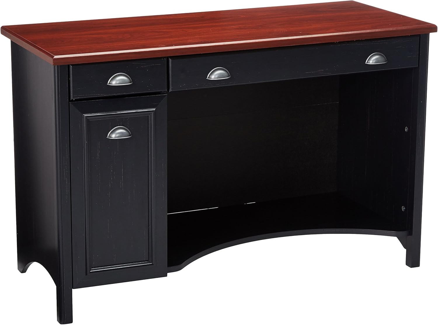 Bush Furniture Fairview Computer Desk with Drawers in Antique Black and Hansen Cherry