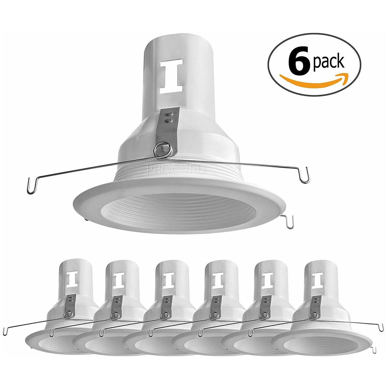 [6-pack] PROCURU 5x22 White Baffle Metal Trim for Recessed Can Light (Replaces Halo 5001P) - Compatible with LED, Incandescent,