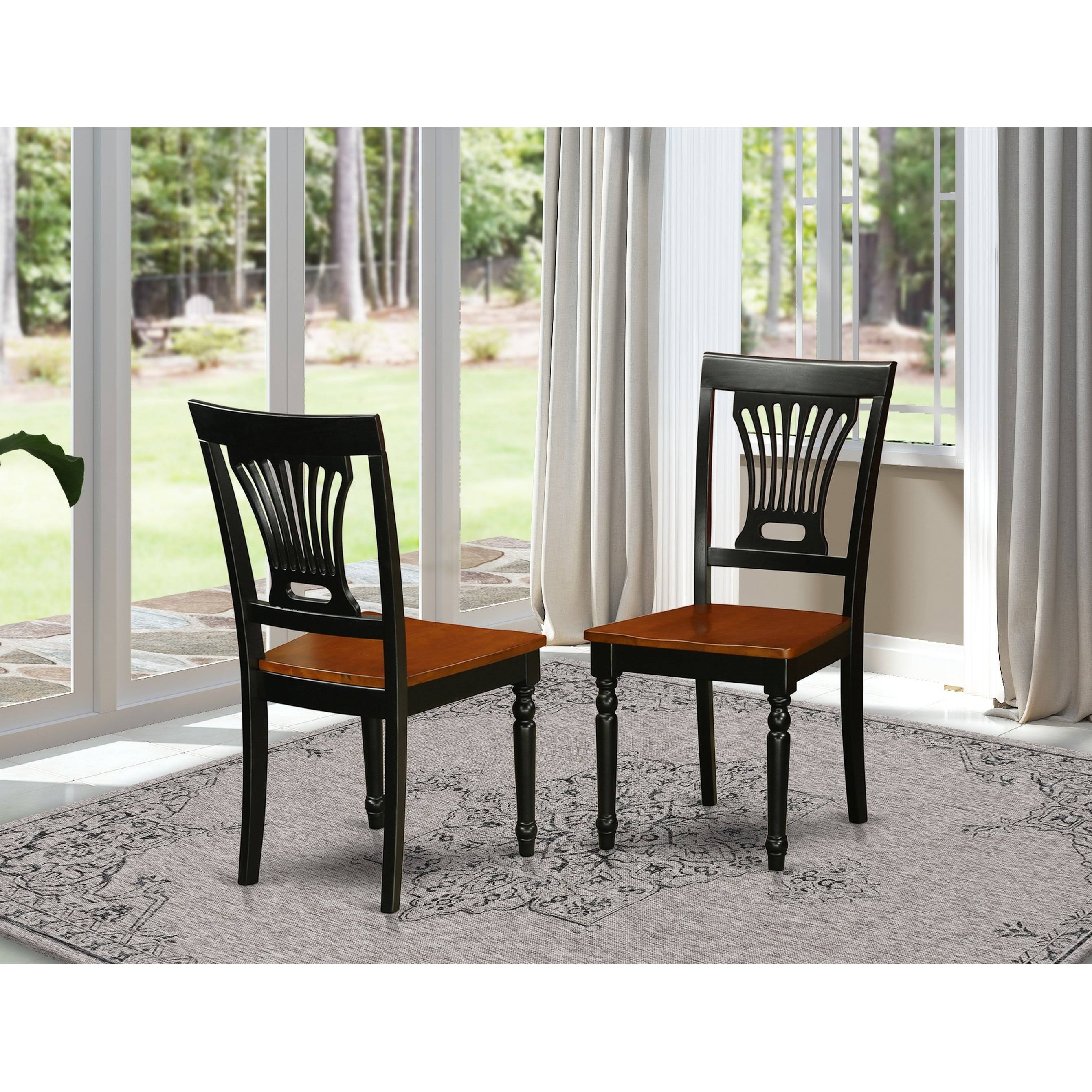 East West Furniture Plainville Dining Chair with Wooden Seat - Set of 2 - Black / Cherry