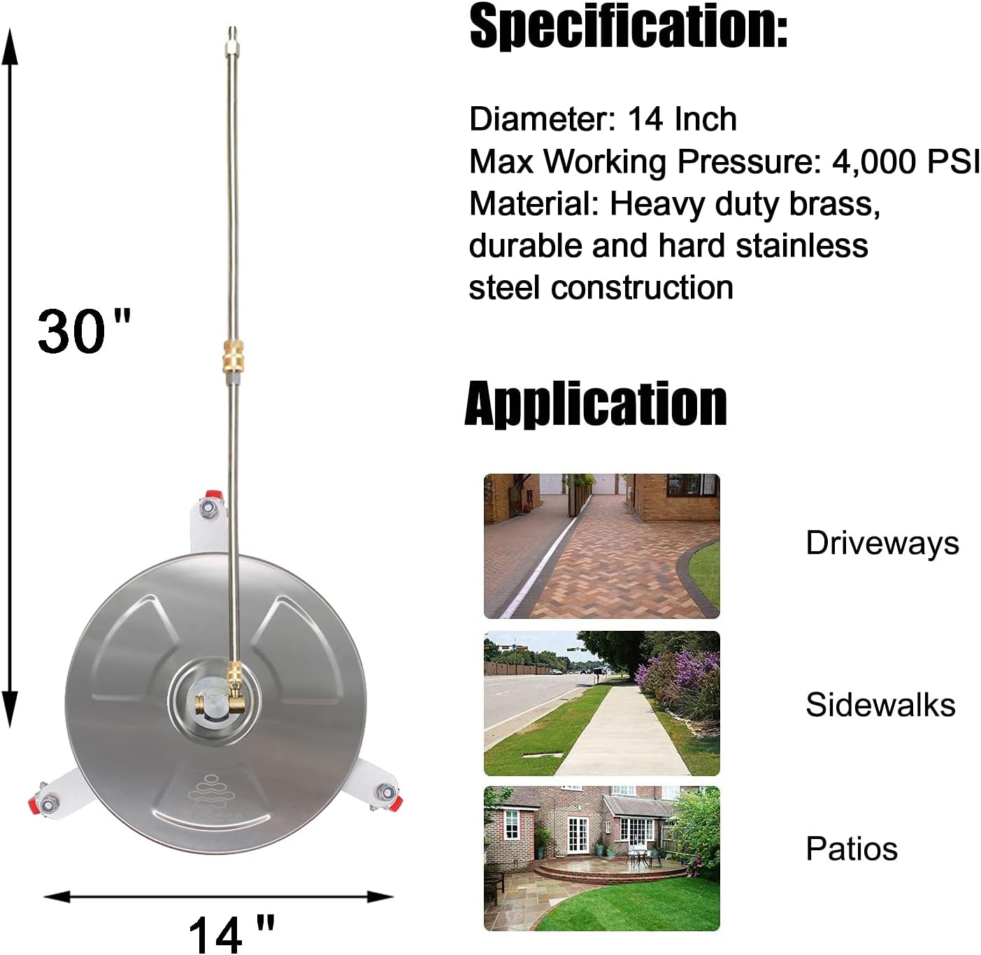 EDOU 14'' Pressure Washer Surface Cleaner Power Washer Attachment with 2 Extension Wand and 2 Replaceable Nozzles,4000 PSI