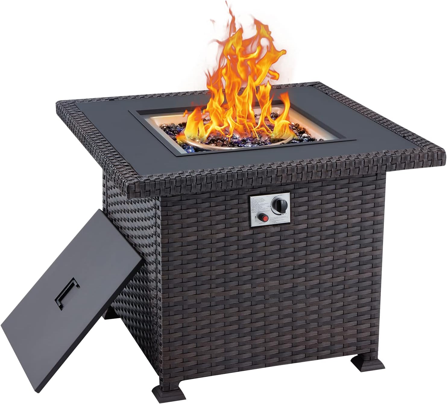 EROMMY Propane Fire Pits,44 Inch 50,000 BTU Gas Fire Pit Table with Lid and Fire Glass,Rectangle Firepit Table for Outside Patio,Add Warmth and Ambience to Gatherings and Parties,CSA Approved,Black