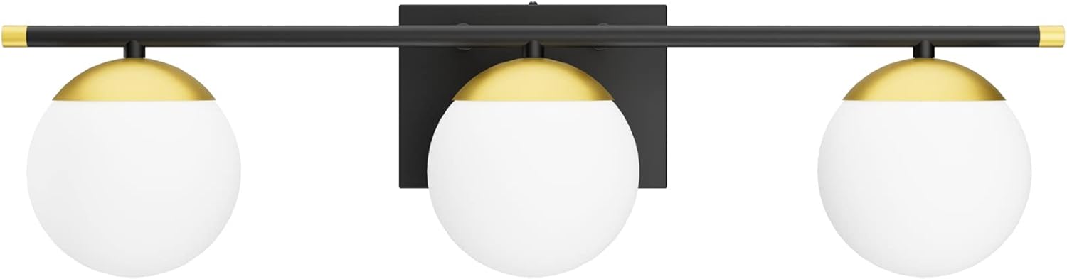 Ralbay Mid Century Modern Black Vanity Lights 2-Light Milky Glass Ball Modern Black Bathroom Vanity Light Fixtures Black Bathroom Wall Light (Exclude Bulb)