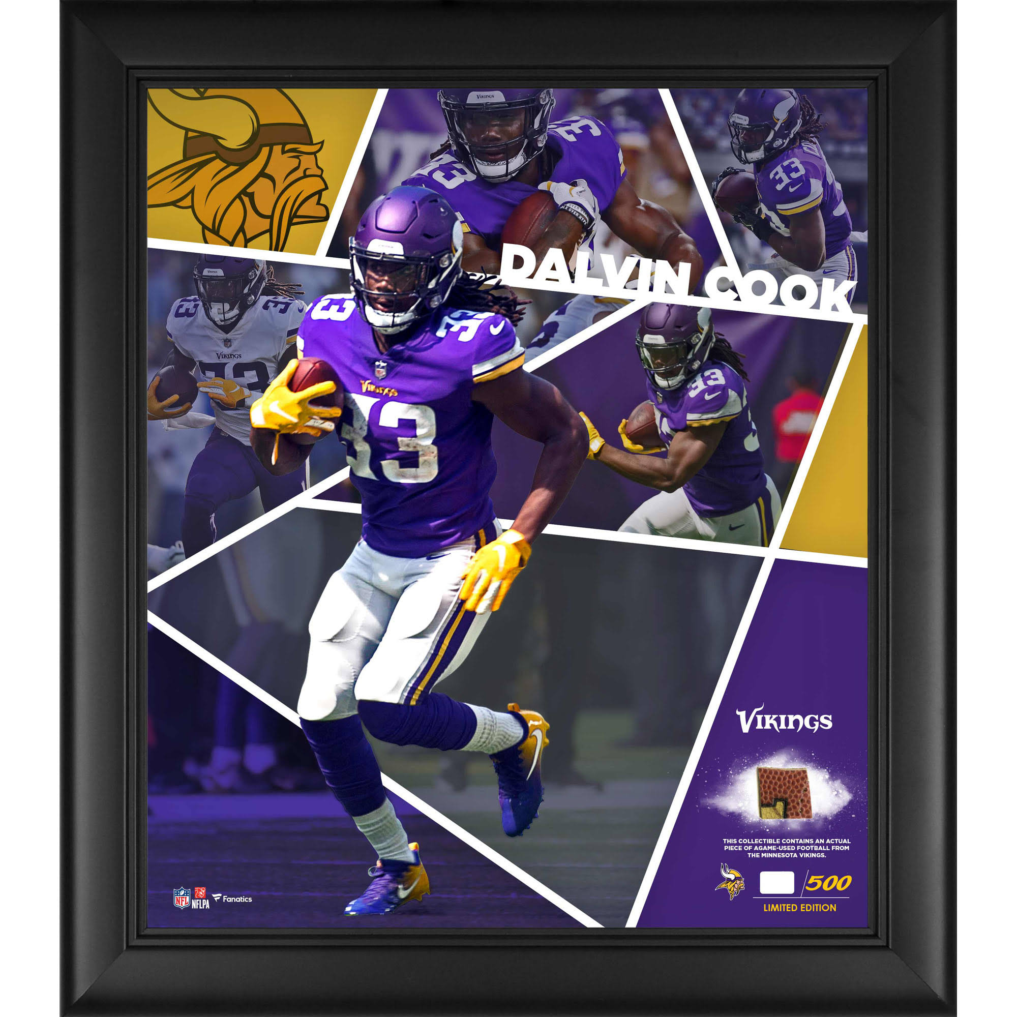 Fanatics Authentic Dalvin Cook Minnesota Vikings Framed 15x22 x 17x22 Impact Player Collage with A Piece of Game-Used Football -