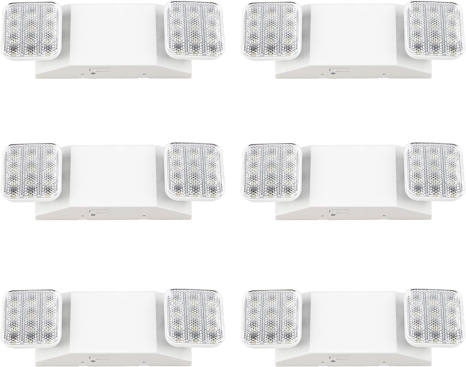 Sunco Lighting 6 Pack LED Emergency Light Fixture, Two LED Flood Lights, Backup Battery (180 Minutes), Wall Mount, Commercial Grade, 120-277V, Fire Resistant (UL 94V-0)