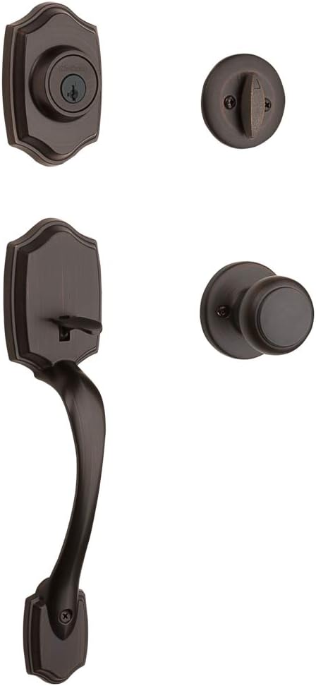 Kwikset 96870-100 Belleview Single Cylinder Handleset with Cove Knob Featuring SmartKey Security in Venetian Bronze & 690 Cove Entry Knob and Single Cylinder Deadbolt Combo Pack in Venetian Bronze