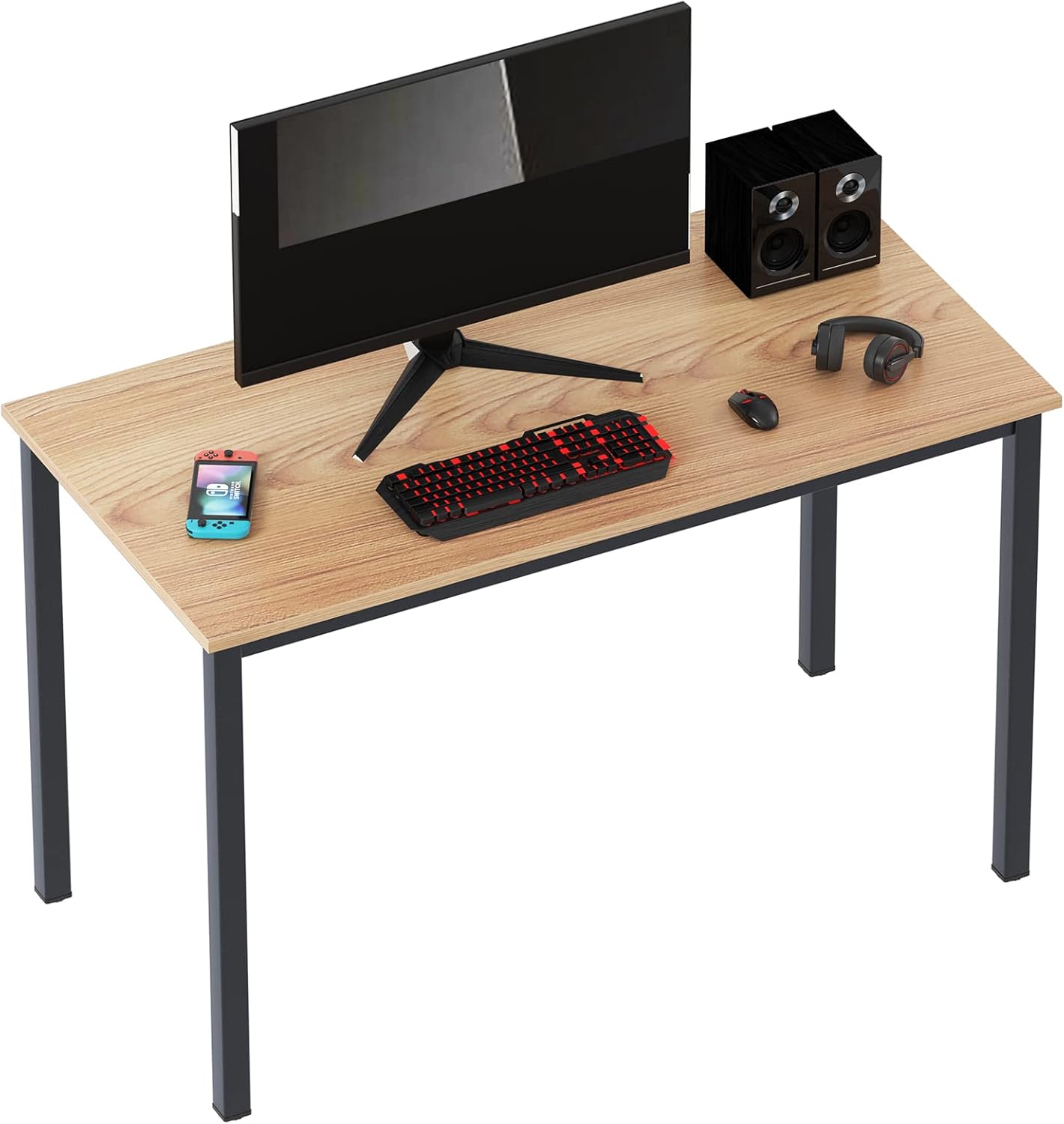 sogesfurniture Computer Desk 55 inches Large Office Desk Computer Table with BIFMA Certification Sturdy Office Desk Writing Desk,Teak with White Leg BHUS-AC3BW-140