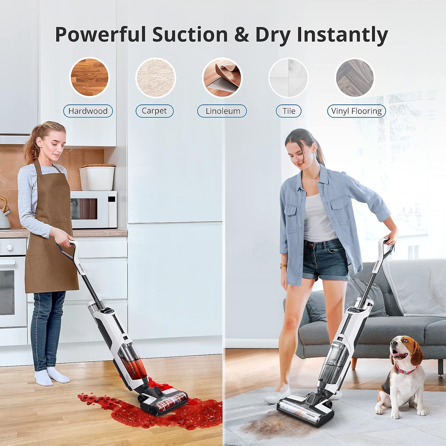 ACEKOOL Smart Voice Assistant Cordless Wet Dry Vacuum and Mop Cleaner, 30s Self-Cleaning Household Stick Vacuum Cleaner Pet Hair, LED Display, Upright for Hardwood Floors and Carpet