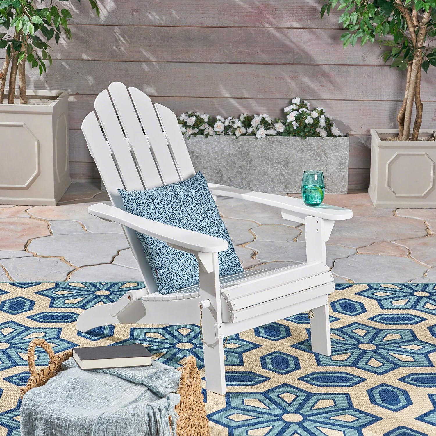 Christopher Knight Home 305373 Cara Outdoor Foldable Acacia Wood Adirondack Chair, White Finish