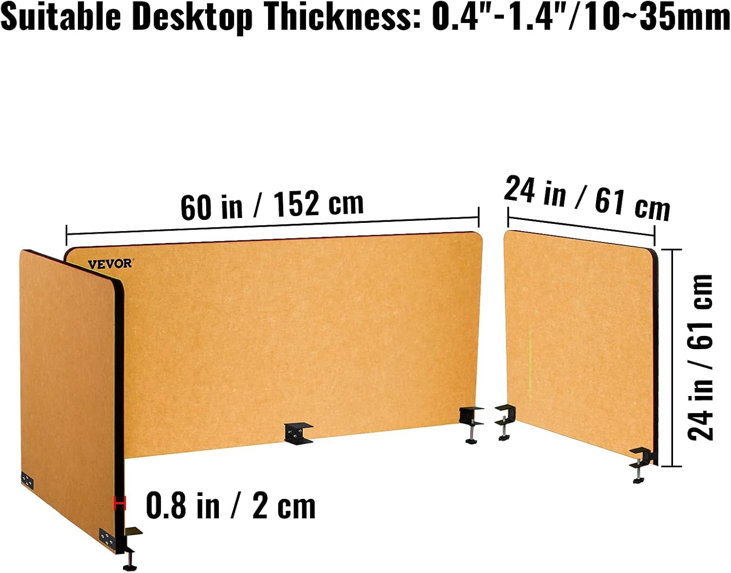 VEVOR Desk Divider 60''X 24''(1) 24''X 24''(2) Desk Privacy Panel Yellow Flexible Mounted Desk Panels Reduce Noise and Visual Distractions for Office Classroom Studying Room