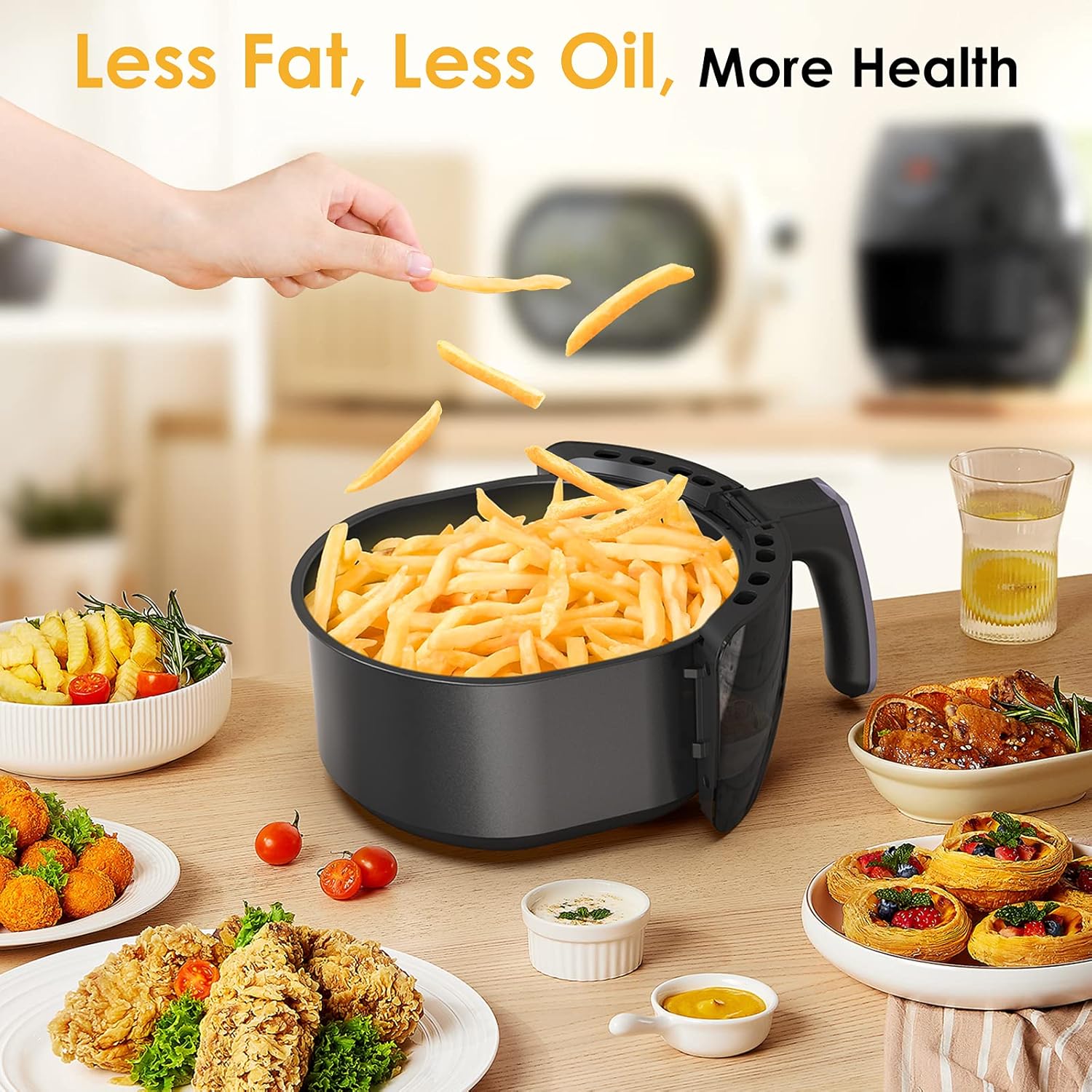 Air Fryer, 4.8QT Airfryer 1400W Electric Hot Oven Oilless Cooker with LCD Touch Screen, 7 Presets, Timer/Temperature Adjustable, Nonstick Basket Easy Clean, BPA-Free,Black Pack of 2