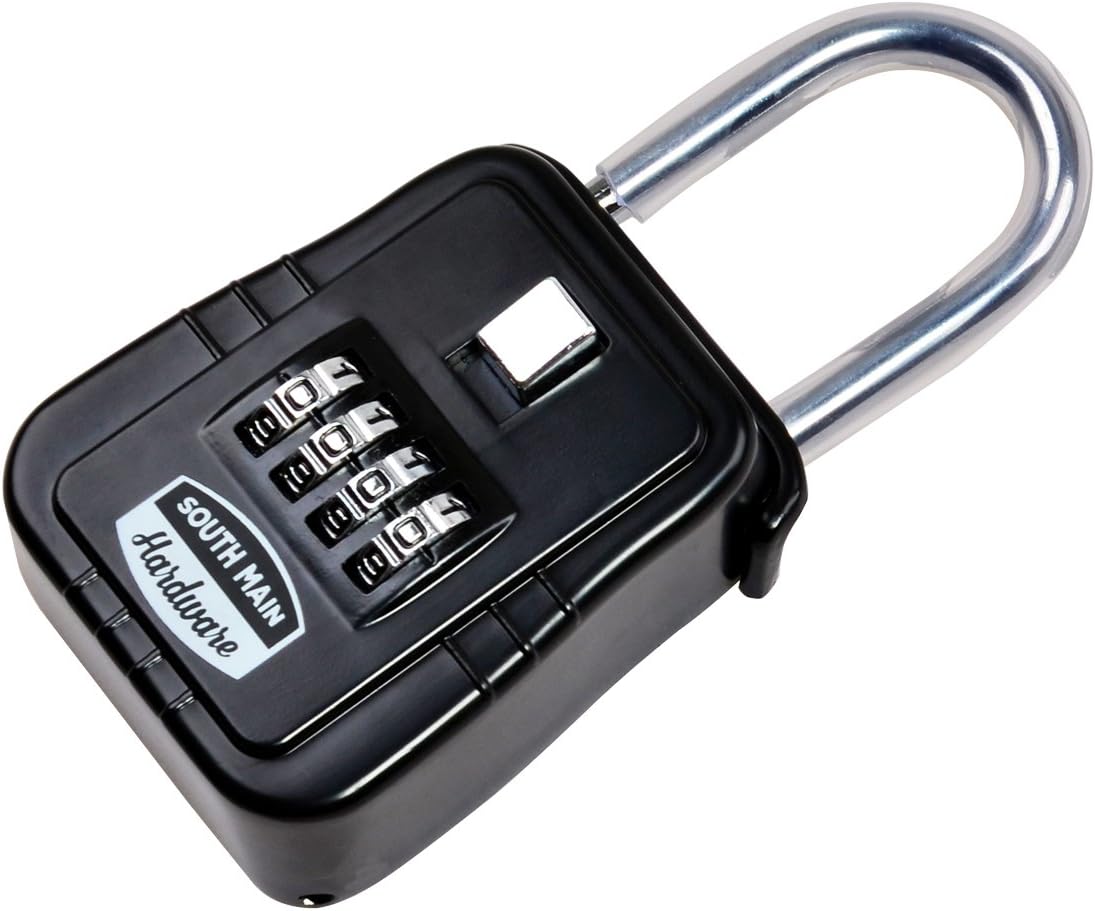 South Main Hardware 810142 (1 Pack), Black Shackle Mounted Key Storage Box with Resettable Lock Combination