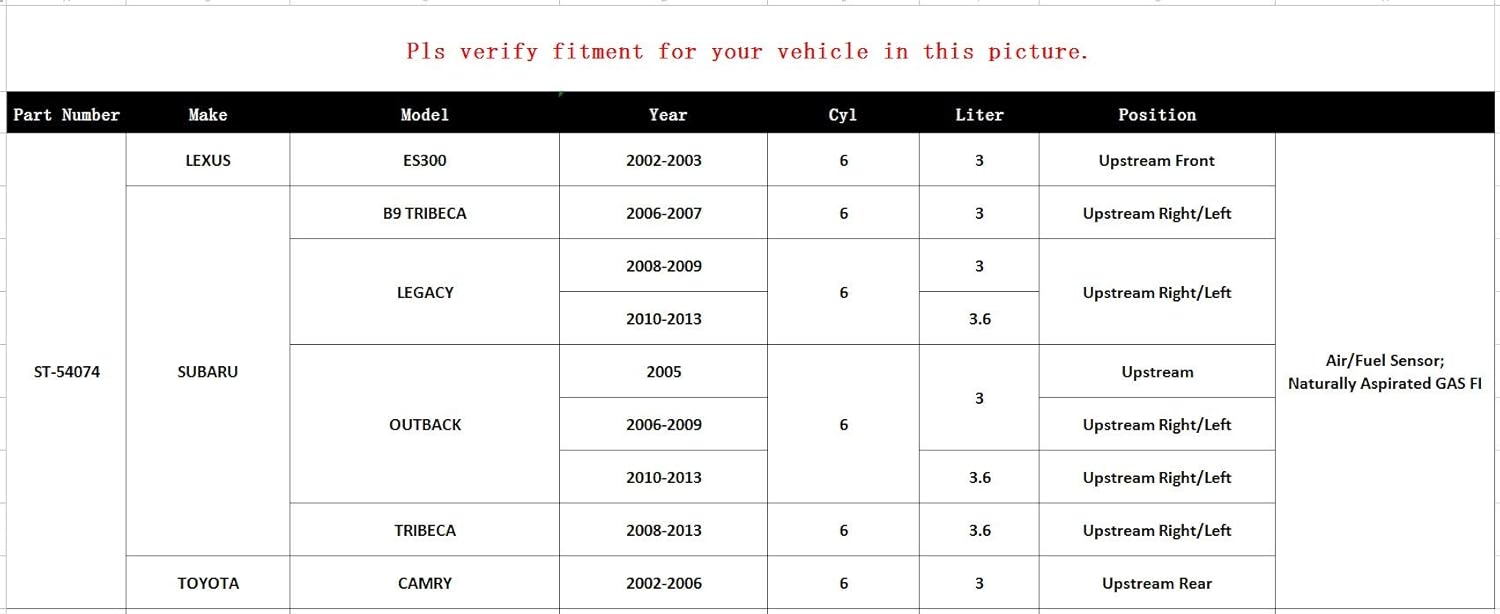 Autopart T ST-54074 New Oxygen O2 Sensor, Upstream Air/Fuel Sensor, For 2002-06 Toyota Camry, 2002-03 Lexus ES300, Subaru 2005-13 Outback / 2006-07 B9 Tribeca/ 2008-13 Legacy / 2008-13 Tribeca