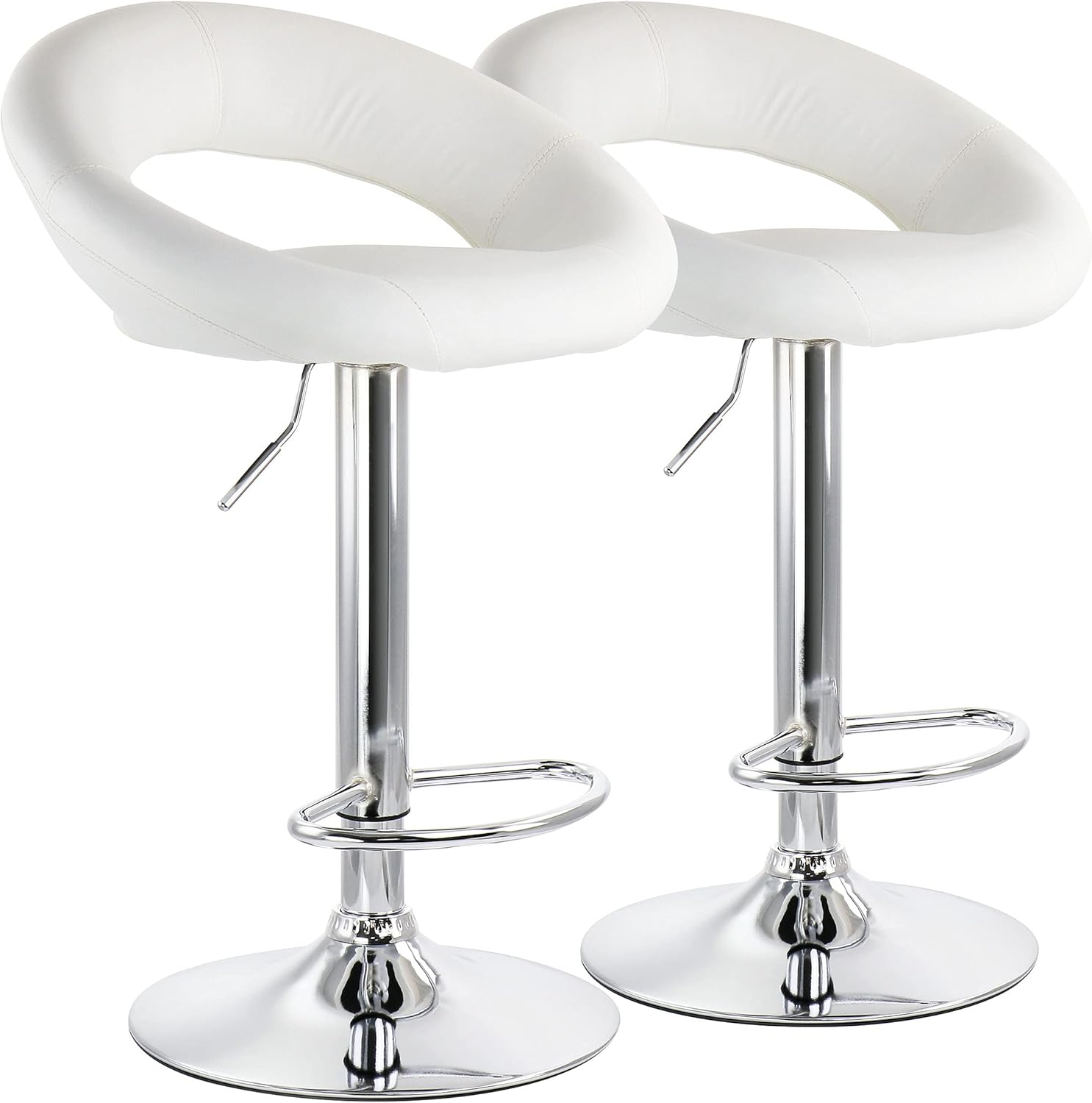 Elama Modern 2 Piece Retro Adjustable Faux Leather Bar Stool in Black with Chrome Base