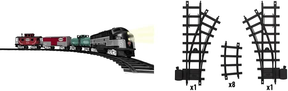 Lionel New York Central Battery-Powered Model Train Set Ready to Play w/Remote Bundle with Ready to Play 12Piece Curved Track Pack and Ready to Play Left & Right Interchange Track Pack, Switch