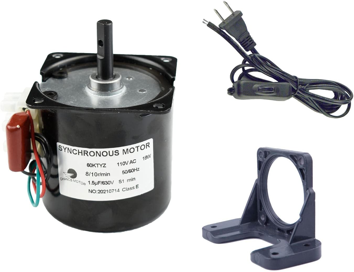 60KTYZ 110V 8-10RPM Metal Geared for Rotisserie Turntable with Gear Reduction Motor Holder Bracket and Power Cord Switch Plug Pack of 2