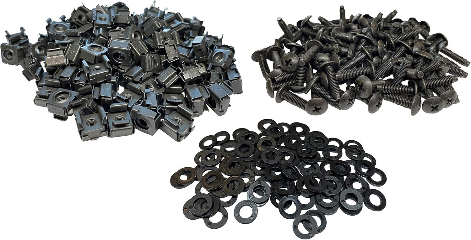 RackGold 10-32 Cage Nut & Screws w/Washers 100-Pack - USA Made & Lifetime Warranty