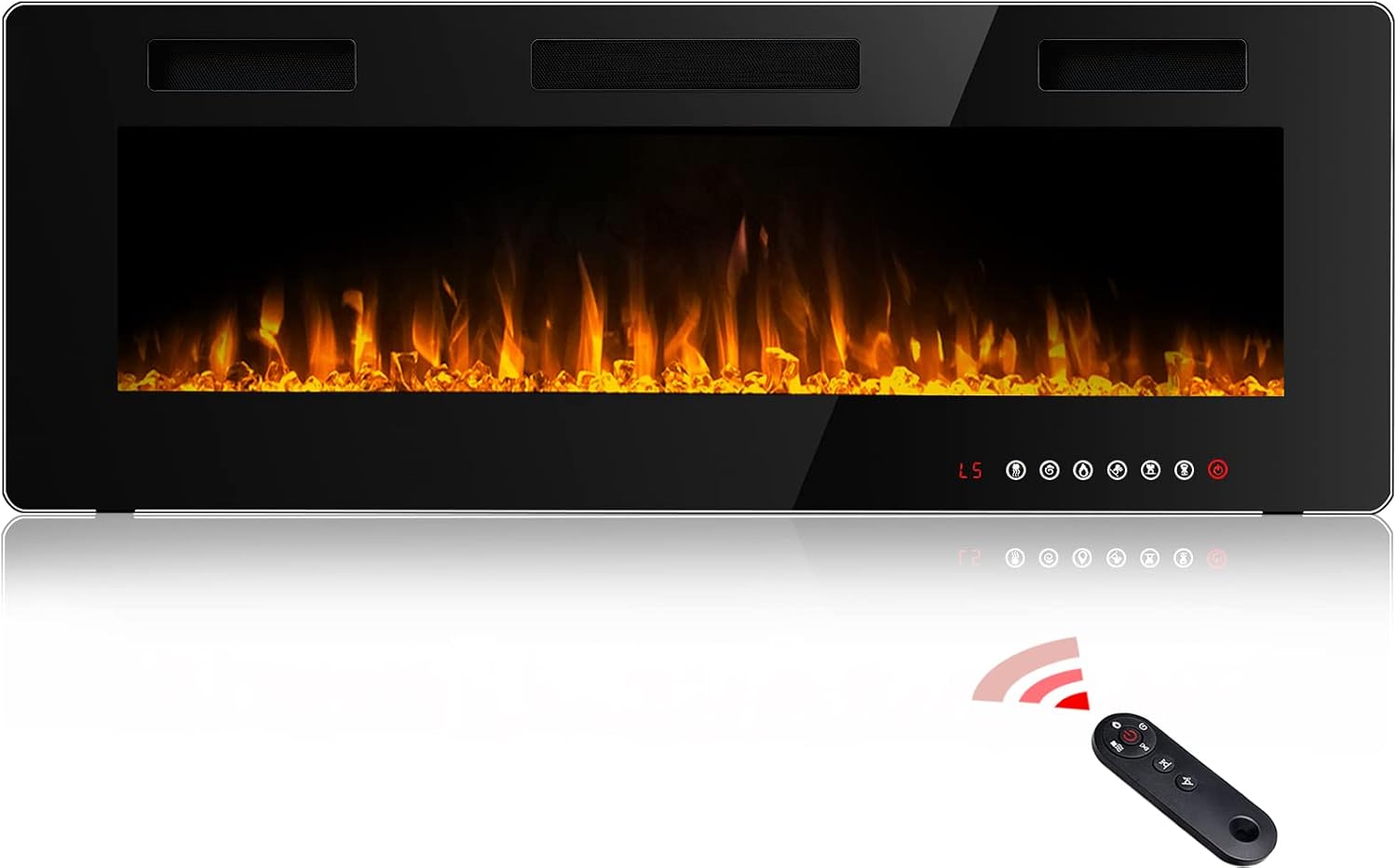 Waleaf 50 inch Thinnest Electric Fireplace Recessed Wall Mounted,Linear Fireplace Heater Insert with Adjustable Flame Color, Remote Control Touch Screen, Fit for 2x4/2x6 Stud, 750W/1500W Heater