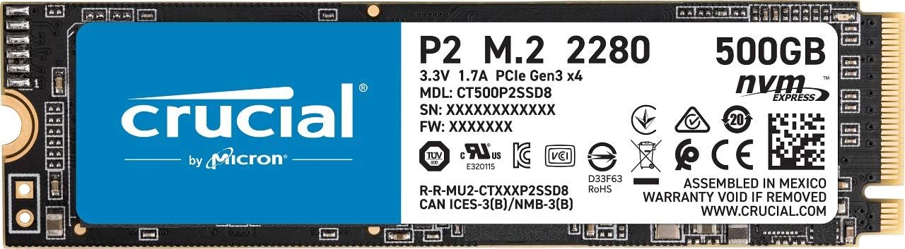 Crucial P2 500GB 3D NAND NVMe PCIe M.2 SSD Up to 2400MB/s - CT500P2SSD8 Pack of 2